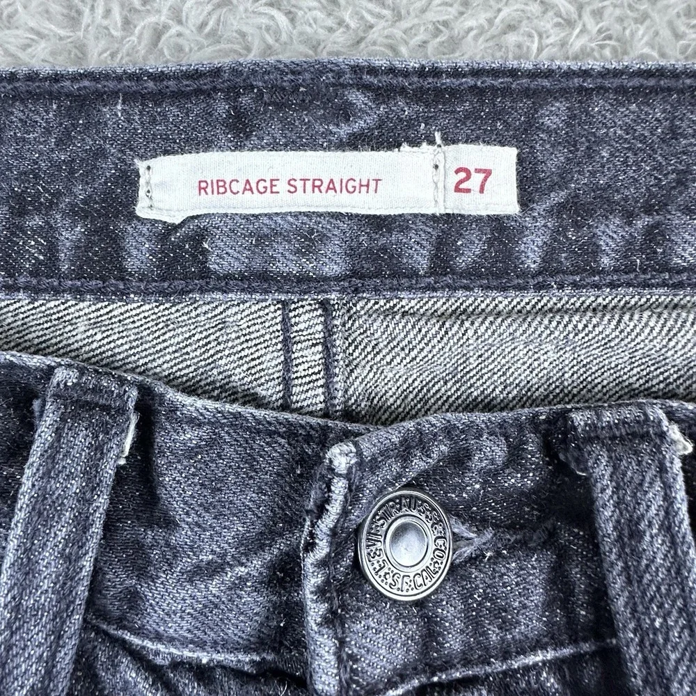 Levi's Women 27 Ribcage Straight Wellthread Black Denim Jeans Hemp‎ Cotton Blend